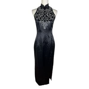 Vintage Jessica McClintock Gunne Sax Black Halter Pencil Dress 90's Size 7/8